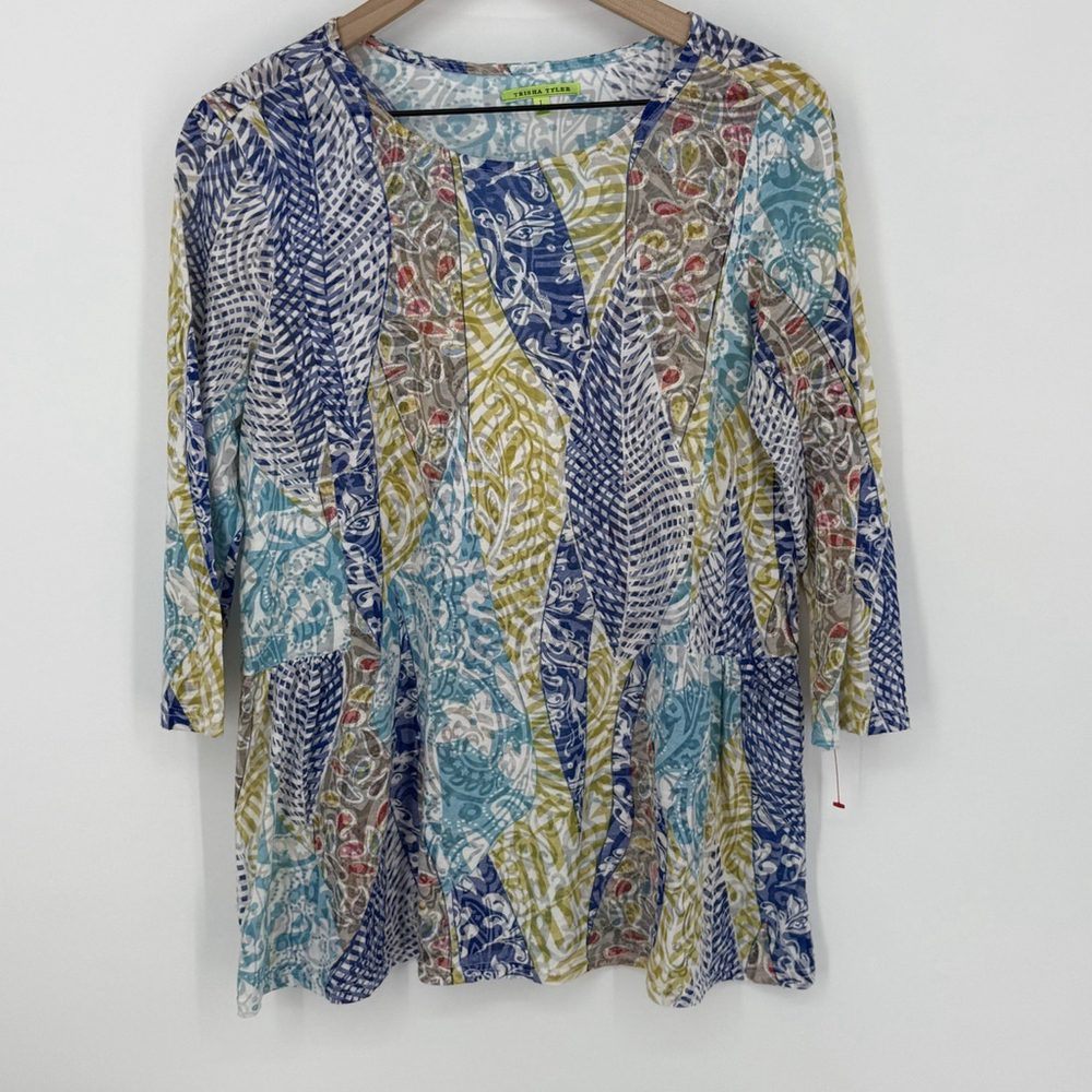 Trisha Tyler Semi Sheer Colorful Paisley Blouse Size Large